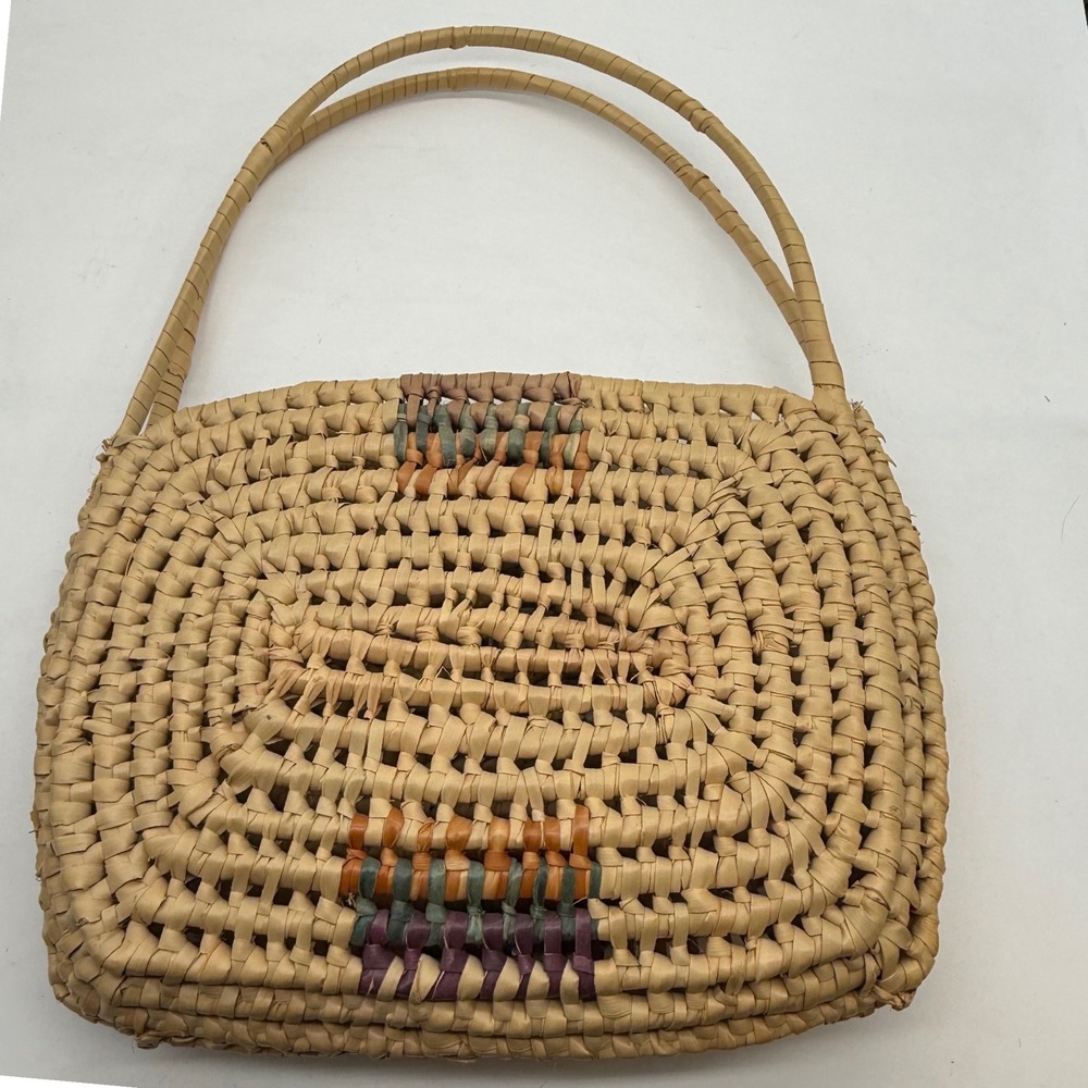 Vintage handwoven Straw Shoulder Bag Beige Boho Summer Beach Tote‎ cottagecore